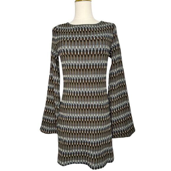 12th Tribe Women’s Medium Sweater Dress Geometric Flare Sleeve Open Back NEW - Picture 1 of 7